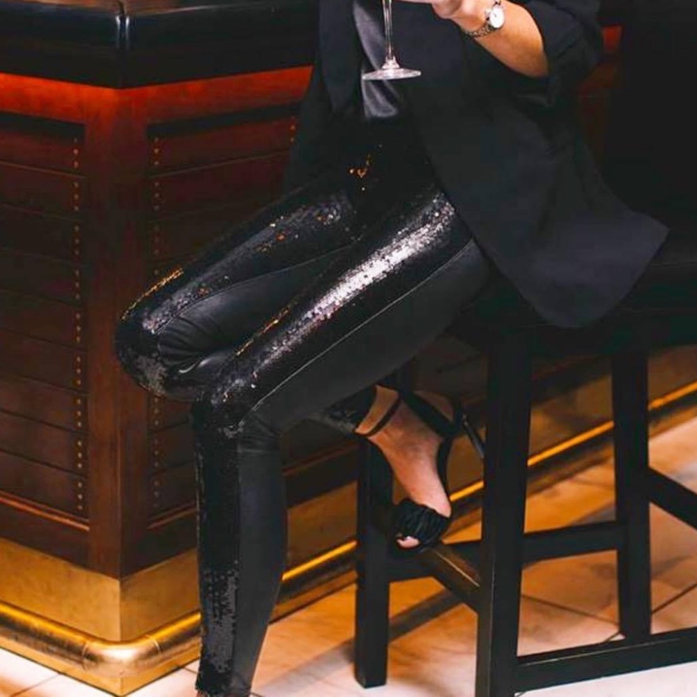 Spanx Faux Leather Sequin Leggings - Picture 1 of 6